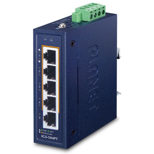 Planet IGS-504PT Compact Industrial 4-Port 10/100/1000T 802.3at PoE + 1-Port 10/100/1000T Ethernet Switch (-40~75 degrees C)