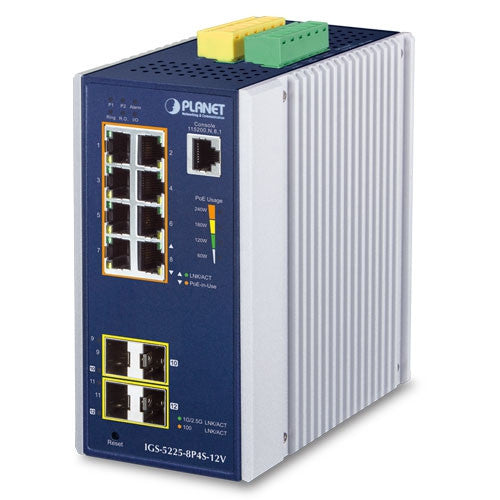 Planet IGS-5225-8P4S-12V IP30 Industrial L2+/L4 8-Port 1000T 802.3at PoE + 2-Port