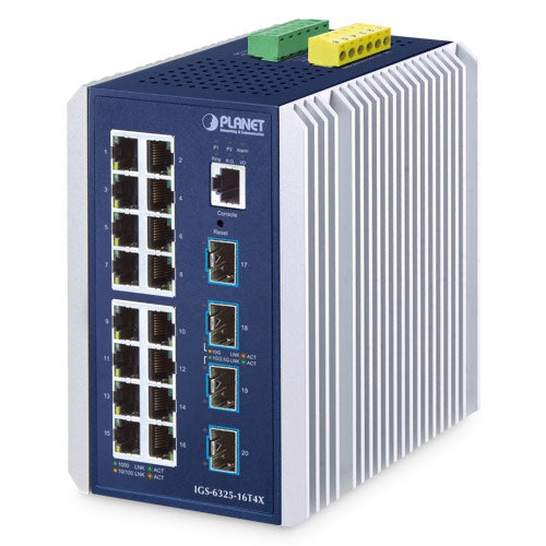 Planet IGS-6325-16T4X IP30 Industrial L3 16-Port 10/100/1000T + 4-Port 10G SFP+ Ma