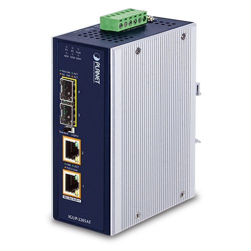 Planet IGUP-2205AT Industrial 2-Port 100/1000X SFP to 2-Port 10/100/1000T 802.3bt PoE++
