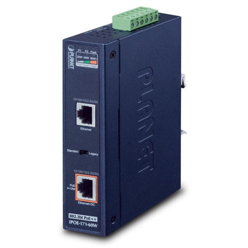 Planet IPOE-171-60W Industrial Single-Port 10/100/1000Mbps 802.3bt PoE++ Injector