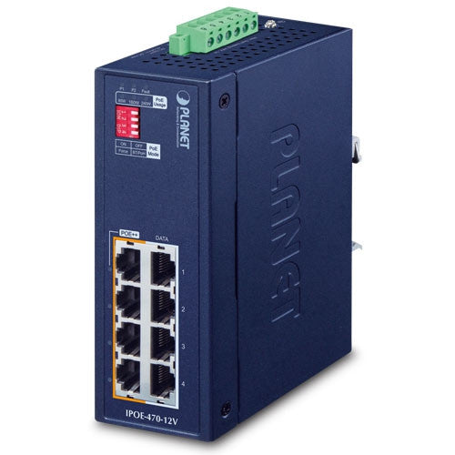 Planet IPOE-470-12V IP30 Industrial 4-port 10/100/1000T 95W 802.3bt PoE++ Injector Hub