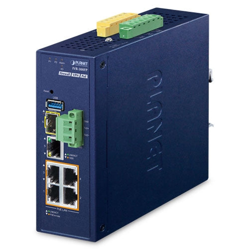 Planet IVR-300FP Industrial 4-Port 10/100/1000T 802.3at PoE + 1-Port 10/100/1