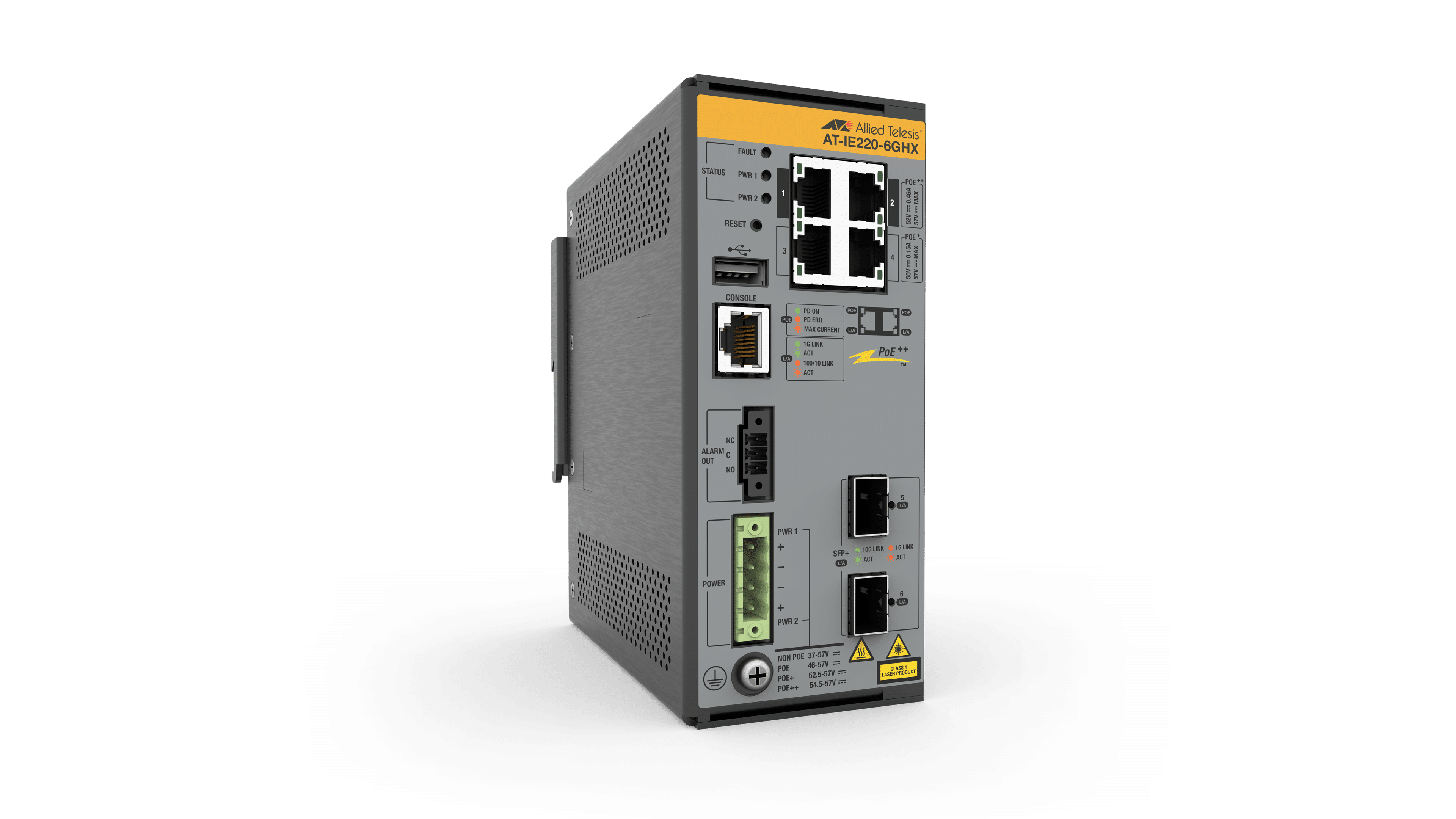 Hanwha HV-IE220-6GHX-K90 4 x Gigabit Ethernet PoE++ 180W Industrial rugged switch (L)