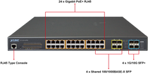 Planet GS-5220-24P4X L2+ 24-Port Gigabit 802.3at PoE + 4-Port 10G SFP+ Managed Switch
