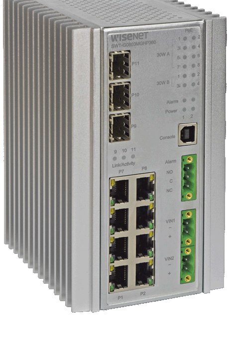 Hanwha SWT-G11MGHP 11 Port Hardened Managed Gigbit Ethernet Switch with 60W PoE