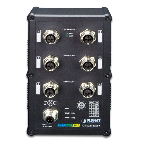 Planet IGS-5227-6MT Industrial IP67-rated 6-Port Gigabit M12 Managed Ethernet Switch