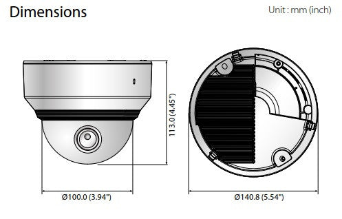 Samsung/Hanwha XND-8080RV 5MP Network IR Dome Camera Dimensions