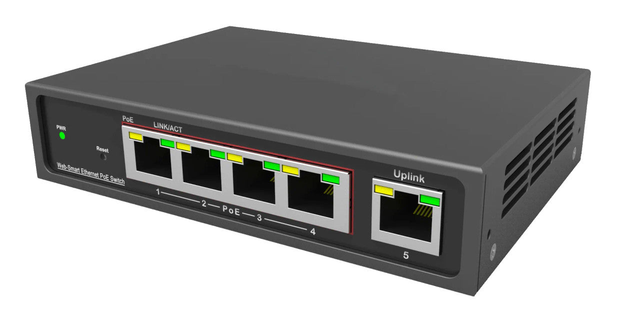 Switch SW05m (4 Port Managed PoE+, with 100M Uplink)