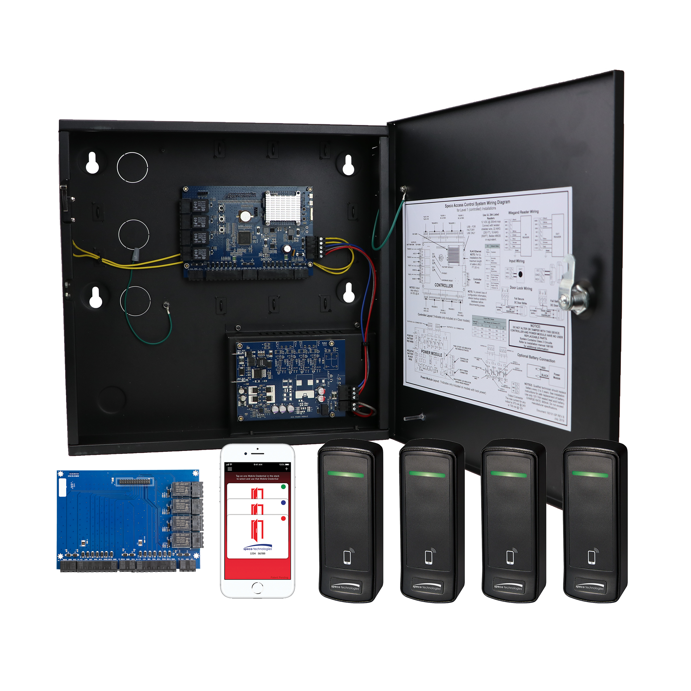 Speco Technologies ACKITM1 4 Door Access Control Kit with Bluetooth Mobile Reader & Credentials