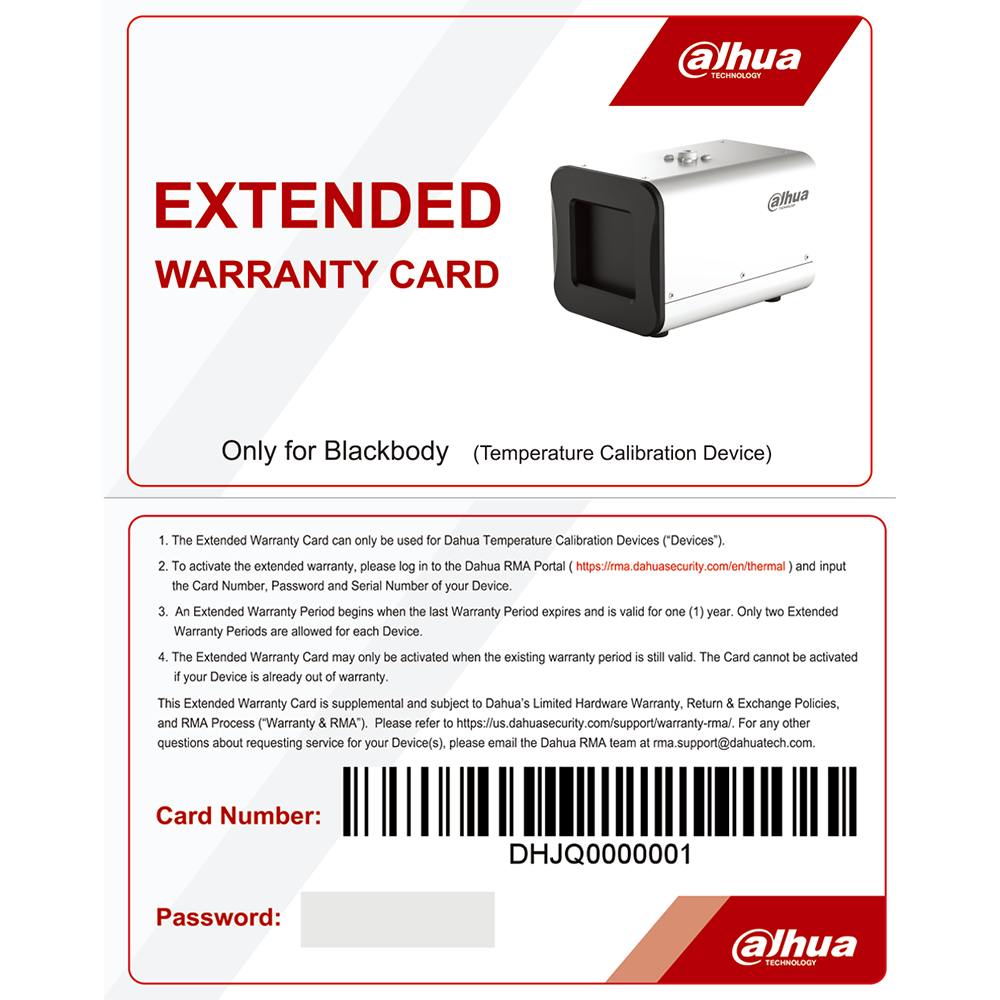 Dahua Blackbody Card(USA) Blackbody Warranty card