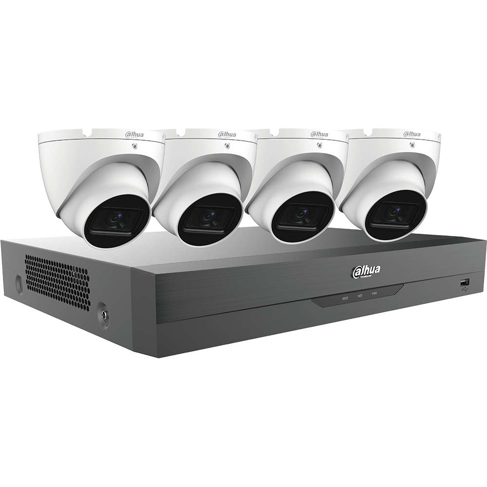 Dahua C845E42A HDCVI Kit: 4-CH, 4K Analytics+ Penta-brid DVR + 4x 5MP, Mini Eyeball Cameras