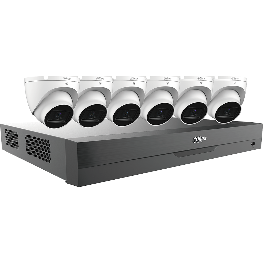 Dahua C885E62A HDCVI Kit: 8-CH, 4K Analytics+ Penta-brid DVR + 6x 5MP, Mini Eyeball Cameras