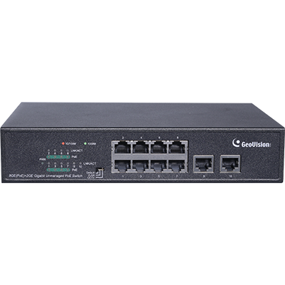 Geovision GV-APOE2411 Long Distance 24-port 10/100/1000 Mbps Web Managed Base T(x)PoE+Web Smart PoE Switch 2 SFP uplink port. (140-APOE2411-G00)
