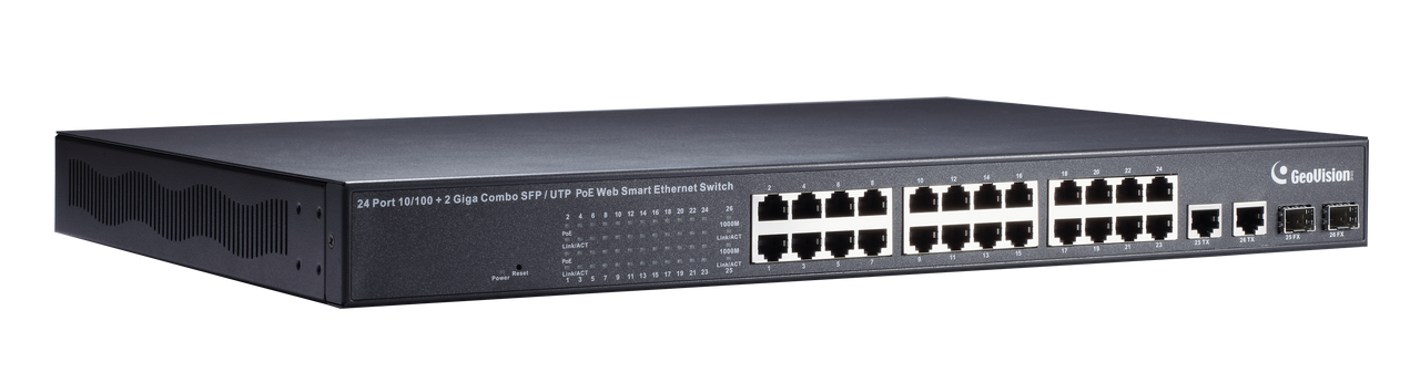 Geovision GV-POE2401-V2 24-port 10/100 Mbps Web Managed Base T(x)PoE+Web Smart PoE Switch 2 SFP uplink port. (140-POE2401-G02)