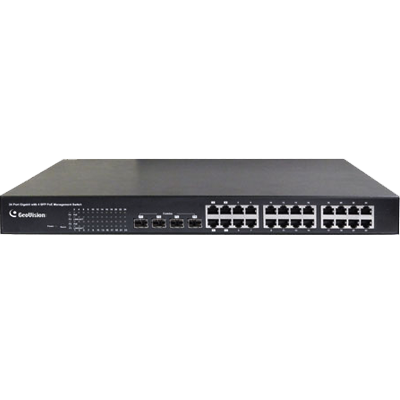 Geovision GV-POE2411-V2 24-port 10/100/1000 Mbps Web Managed Base T(x) PoE +Web Smart PoE Switch 2 SFP uplink port. (140-POE2411-G24)