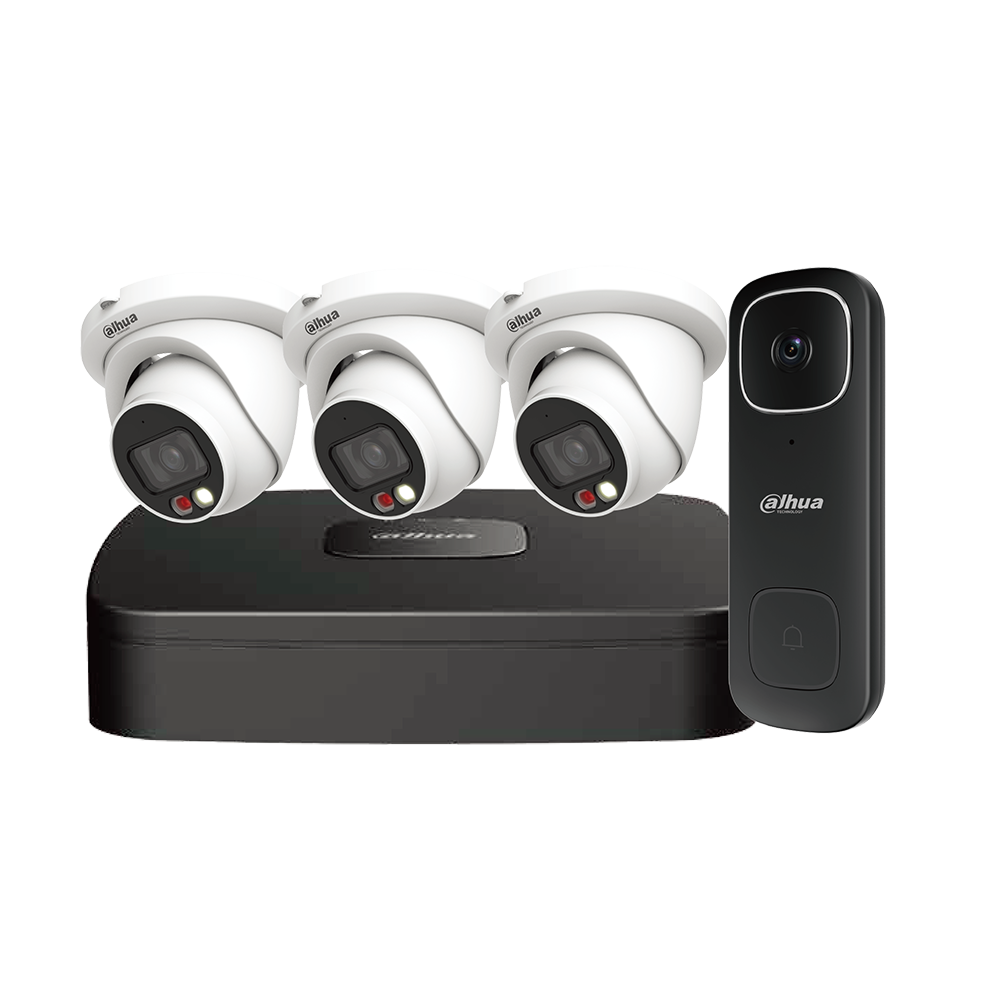 Dahua N444B42C (US ONLY) IP Kit: 4-CH NVR + 4 x 4MP, VU-MORE Night Color Eyeball Cameras + 5MP WiFi Video Doorbell (US Only)