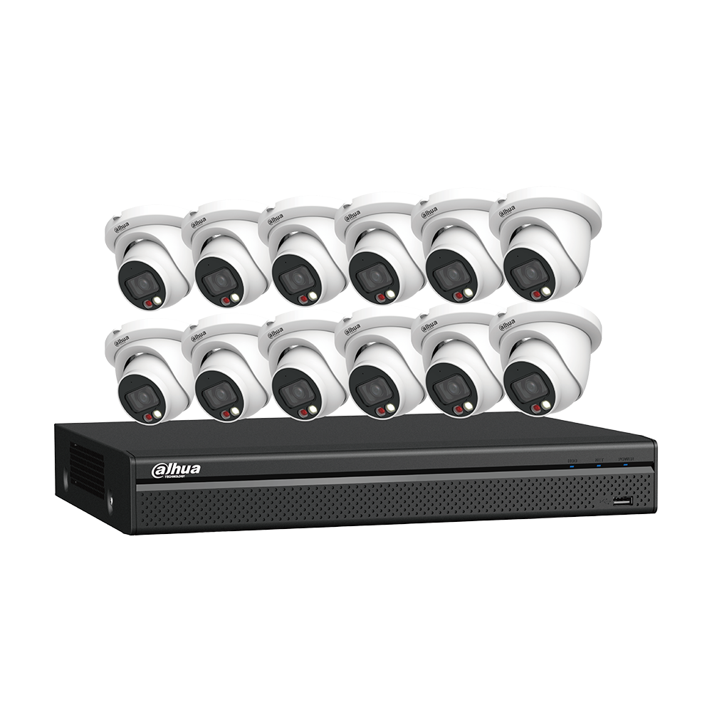 Dahua N464E124C IP Kit: 16-CH NVR + 12 x 4MP, VU-MORE Night Color Eyeball Cameras