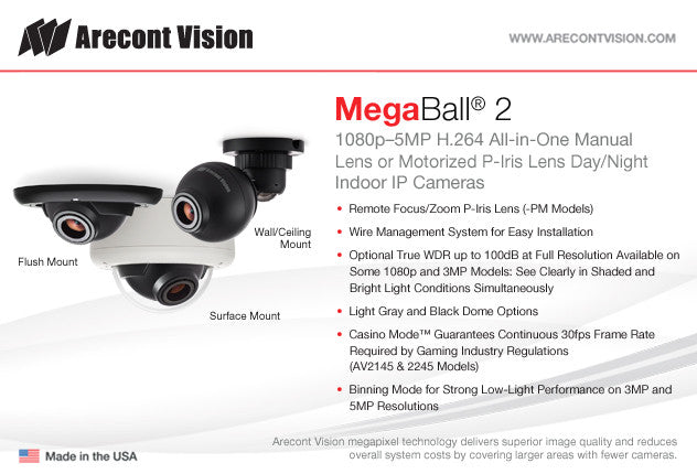 Arecont Vision MegaBall® 2 Model Options (-D, -D-LG, -W)
