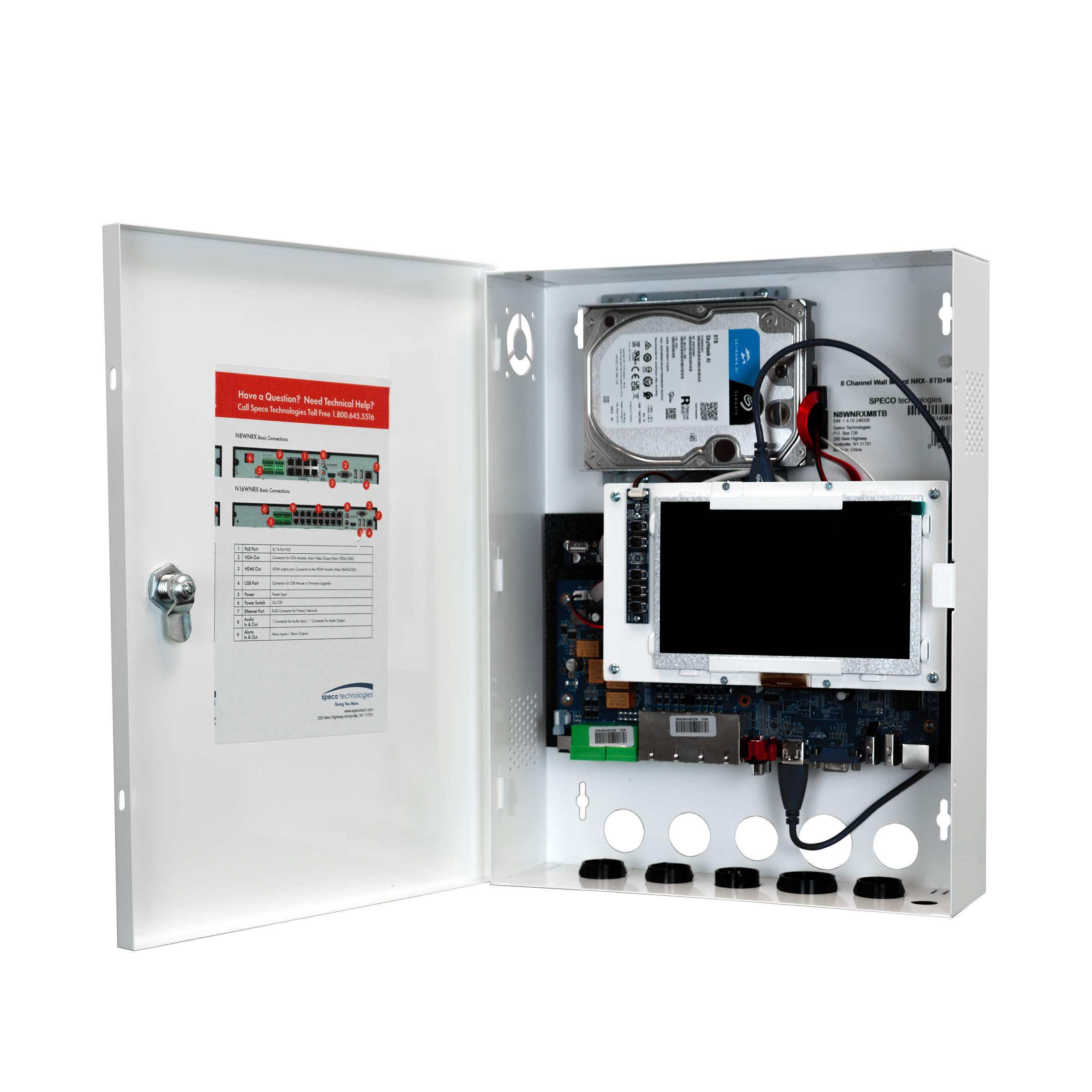 Speco Technologies N16WNRXM2TB 16 Channel Wall Mount Facial Recognition Recorder with Smart Analytics w/ monitor- 2TB