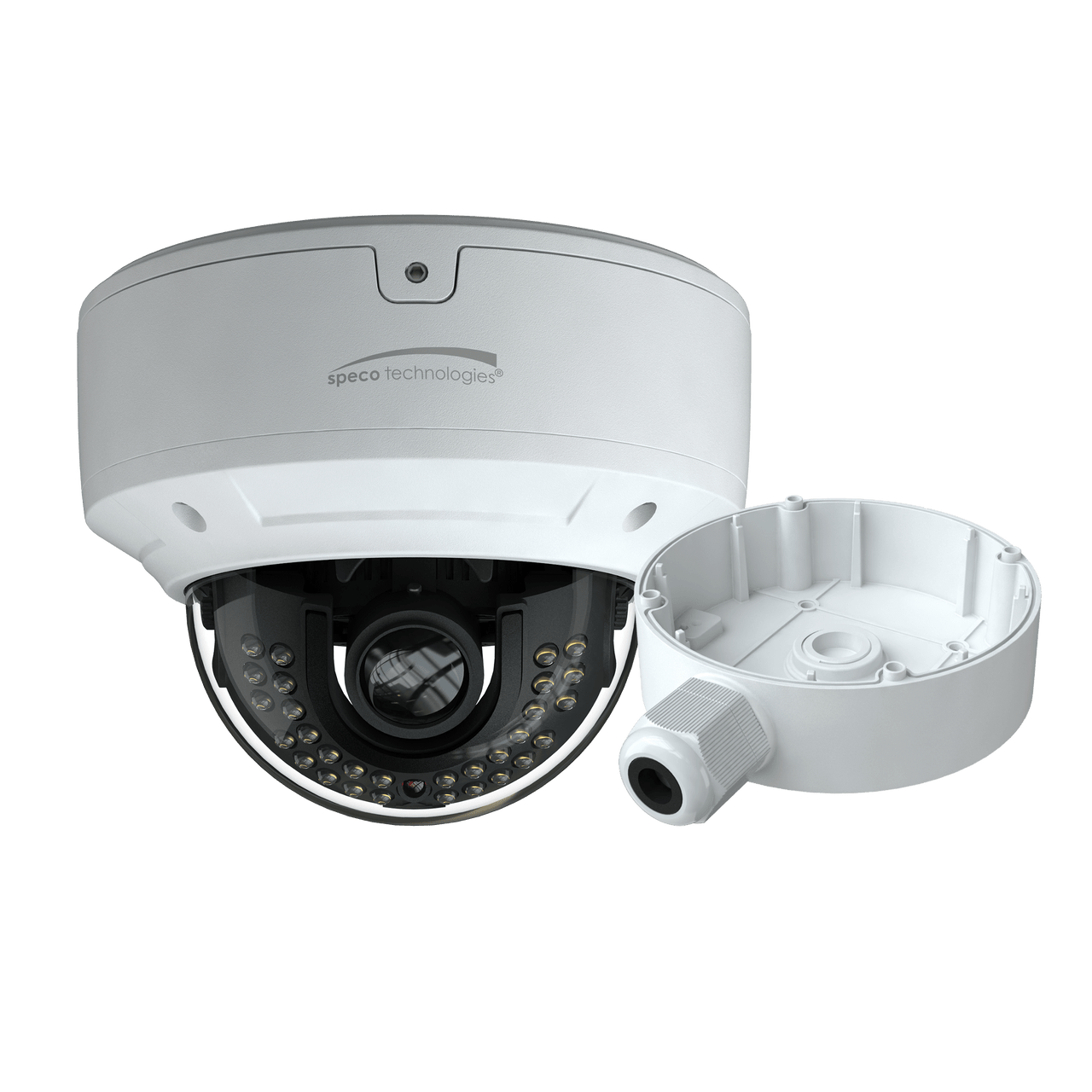 Speco Technologies O4D7M 4MP H.265 AI IP Dome Camera, IR, 2.8-12mm motorized lens, Included Junc Box, White Housing (O4D7M)