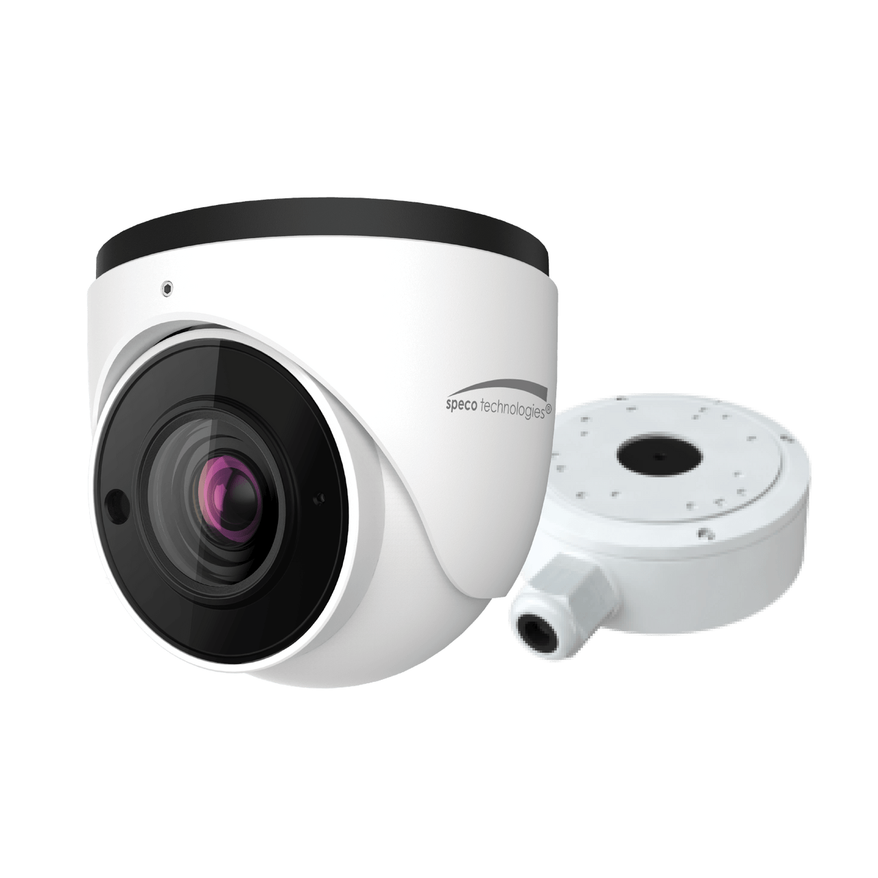 Speco Technologies O4T7M 4MP H.265 AI IP Turret Camera,IR, 2.8-12mm Motorized lens, Included Junc Box, White housing (O4T7M)