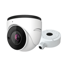 Speco Technologies O4T7M 4MP H.265 AI IP Turret Camera,IR, 2.8-12mm Motorized lens, Included Junc Box, White housing