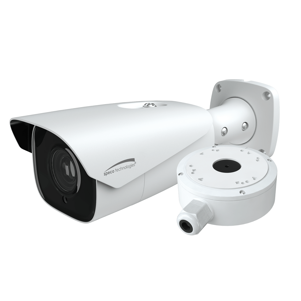 Speco Technologies O8B7M 8MP H.265 IP Bullet Camera with IR, 2.8-12mm Motorized lens, Junction Box, White Housing (O8B7M)