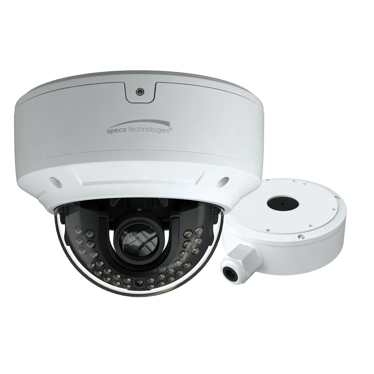Speco Technologies O8D7M 8MP H.265 IP Dome Camera with IR, 2.8-12mm Motorized lens, Junction Box, White Housing (O8D7M)
