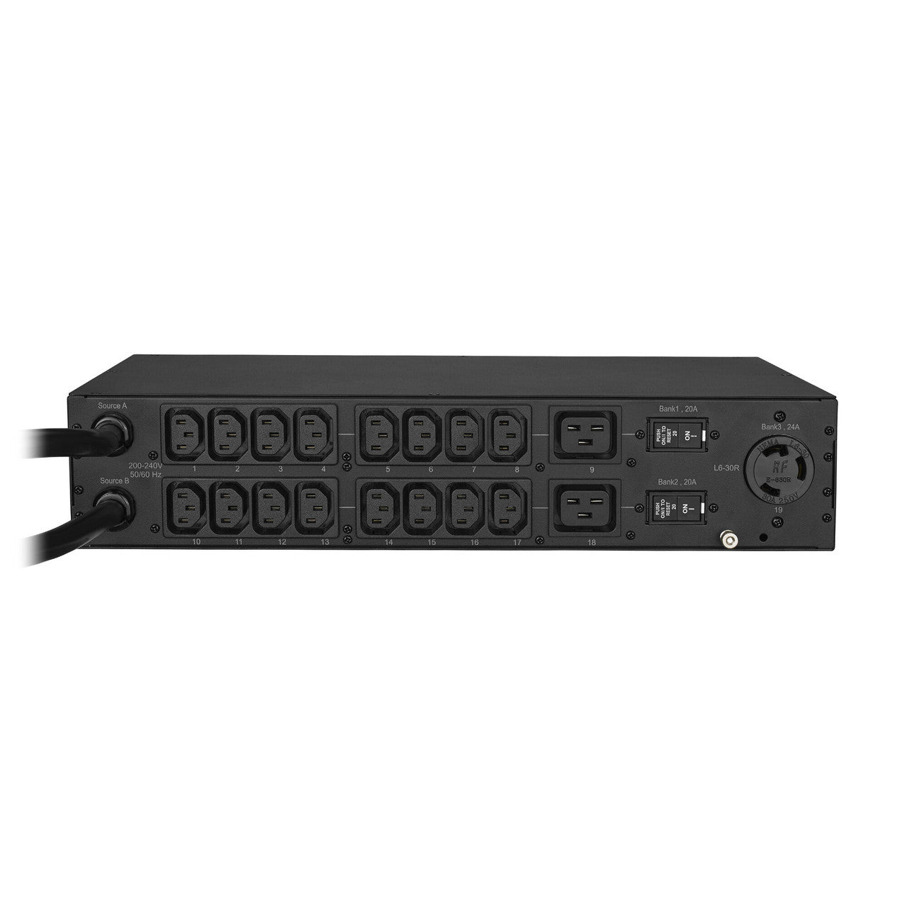 CyberPower PDU30MHVT19AT 30A (Derated to 24A), 200 - 240 V, 2x L6-30P plugs, 19 rear