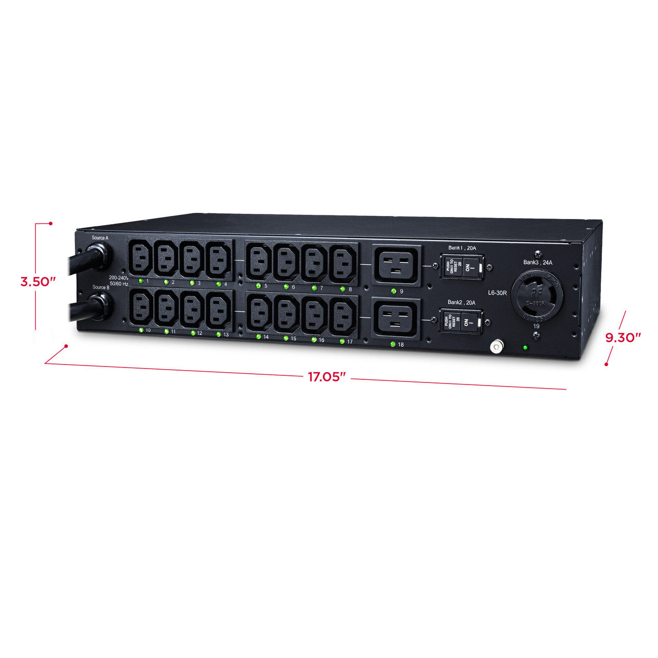 CyberPower PDU30SWHVT19ATNET 30A (Derated to 24A), 200 V - 240 V, 50/60Hz, 2x NEMA L6-30P plugs