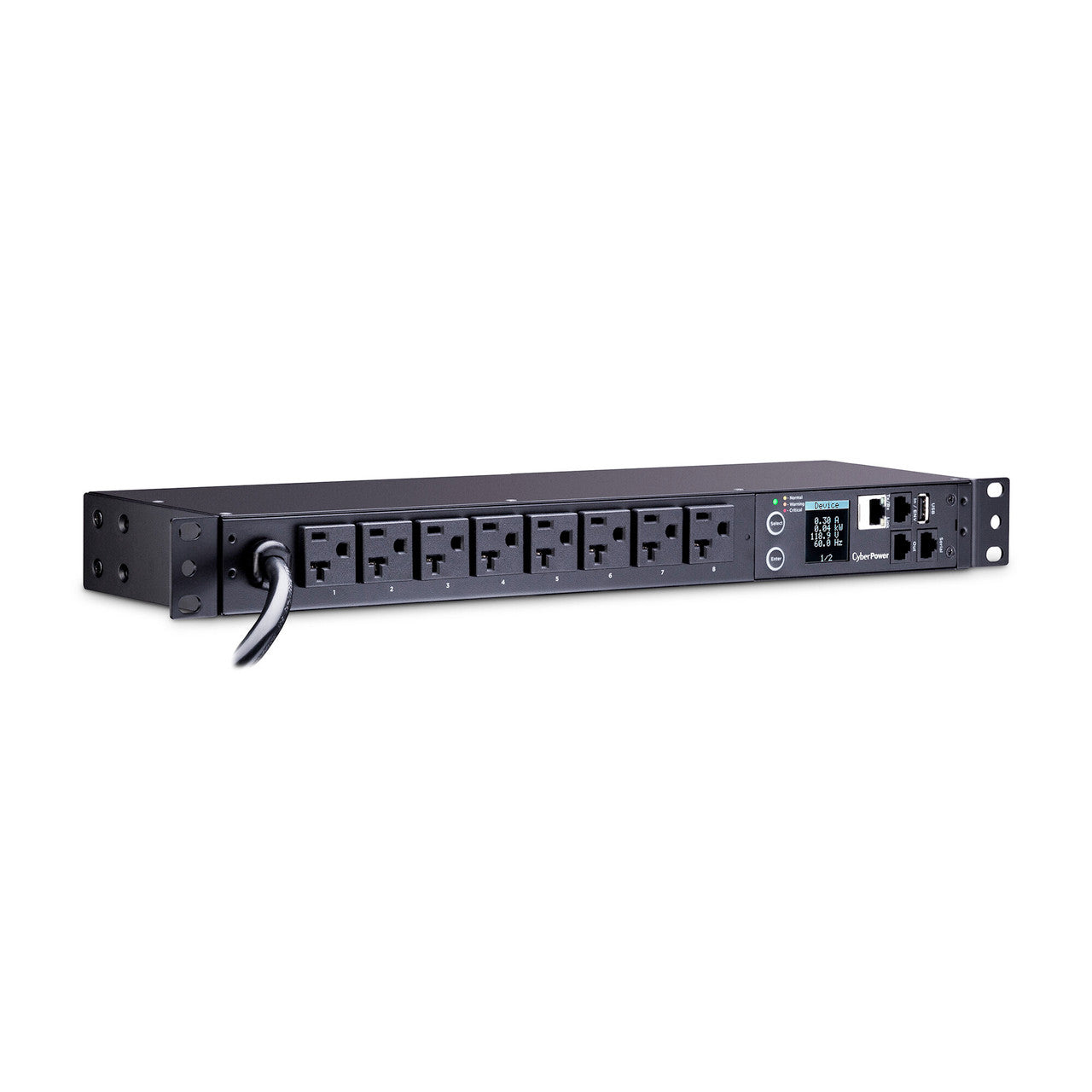 CyberPower PDU31002 Monitored PDU 20A 120V (8) 5-20R Outlets NEMA (L)5-20P 12ft Cord SNMP 1U 3YR WTY