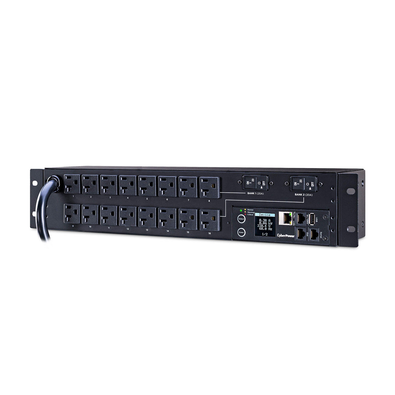 CyberPower PDU31003 Monitored PDU 30A 120V (16) 5-20R Outlets NEMA L5-30P 12ft Cord SNMP 1U 3YR WTY