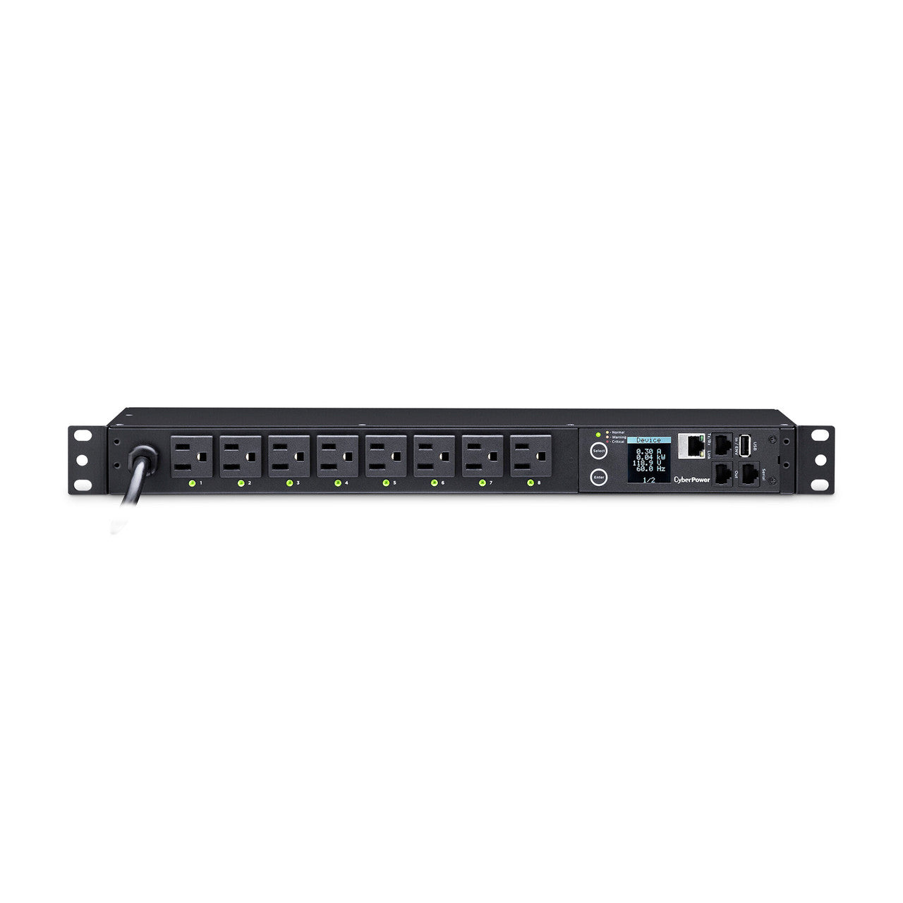 CyberPower PDU41001 Switched PDU 15A 120V NEMA 5-15P input 8 NEMA 5-15R output 12ft cord 1U 3 Year Warranty