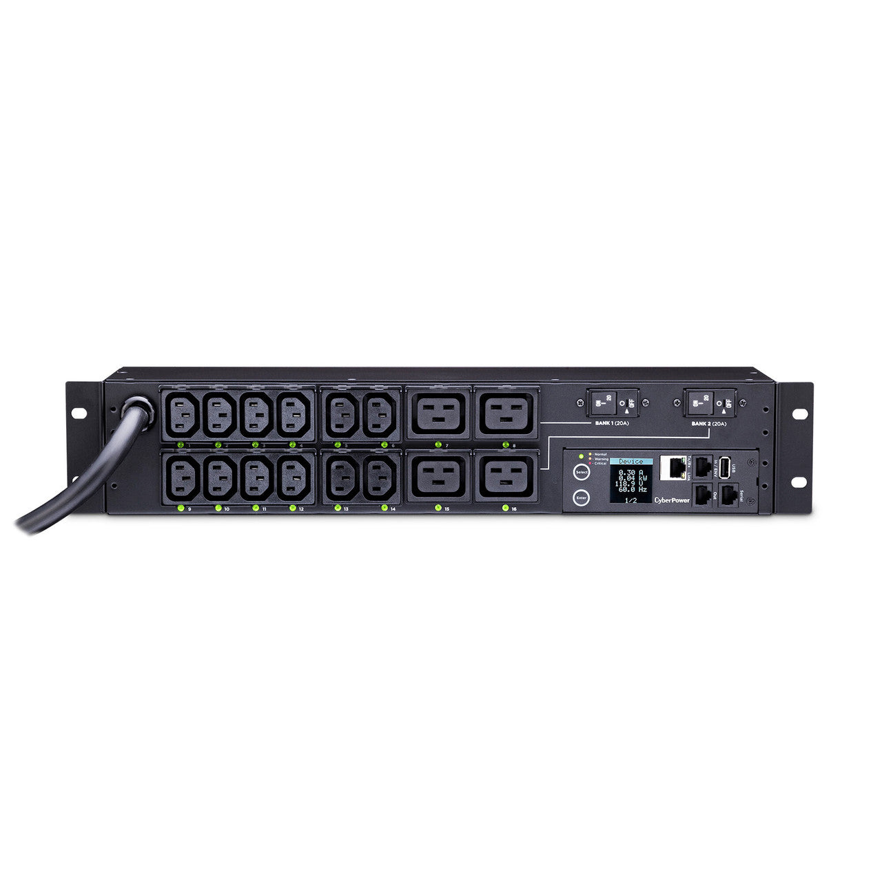 CyberPower PDU41008 Switched PDU 30A 220V (12) IEC-C13 (4) IEC-C19 Out L6-30P 12ft 2U 3YR Wty