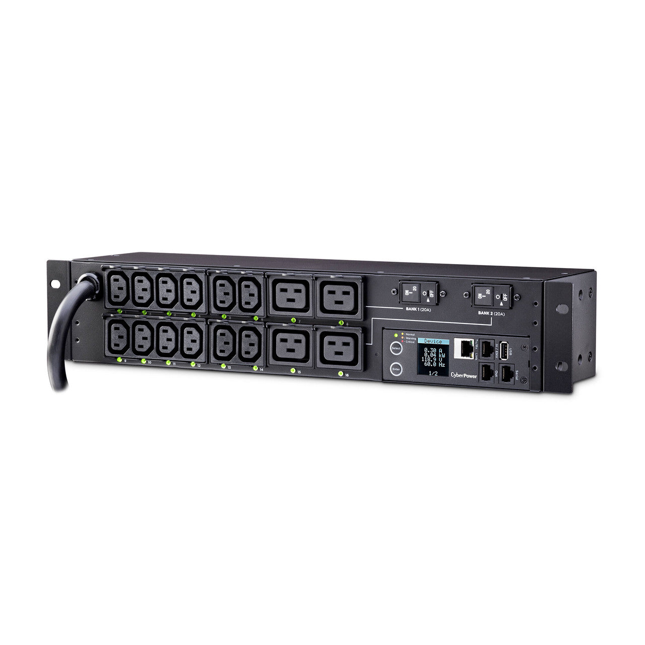 CyberPower PDU41008 Switched PDU 30A 220V (12) IEC-C13 (4) IEC-C19 Out L6-30P 12ft 2U 3YR Wty