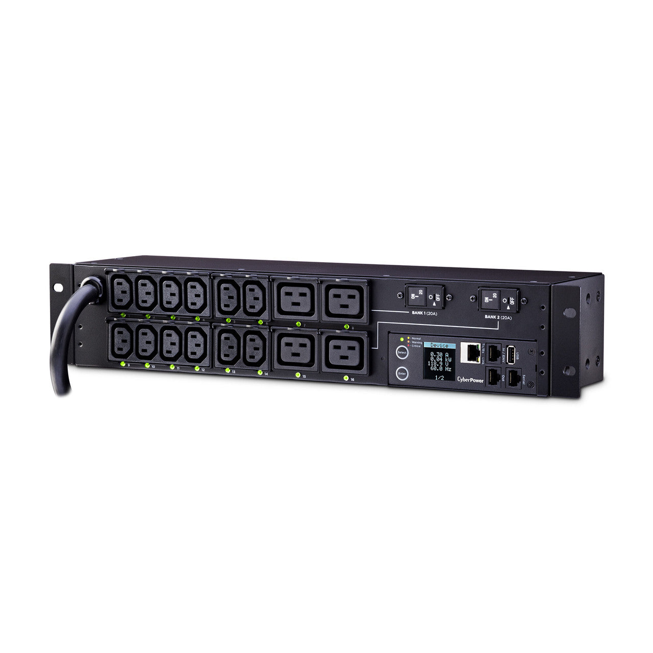 CyberPower PDU81008 SW MBO PDU 30A 208V Metered-by-Outlet Switched PDU 16 C13-C19 Outlets 12ft cord 3yr Warranty