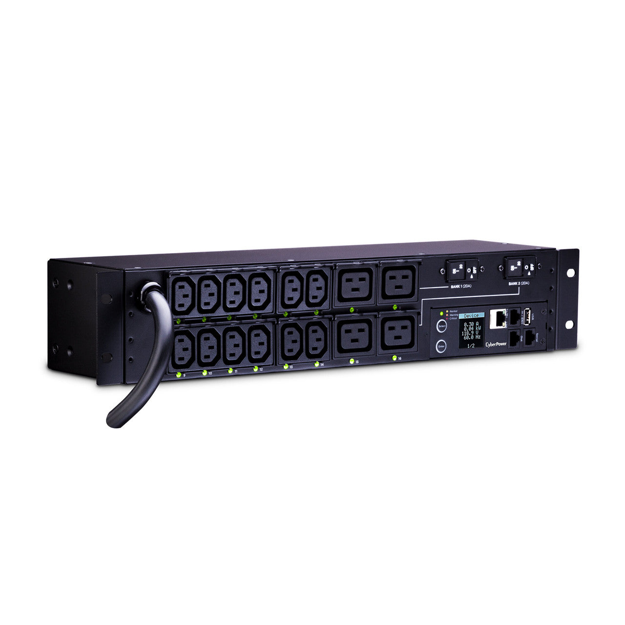 CyberPower PDU81008 SW MBO PDU 30A 208V Metered-by-Outlet Switched PDU 16 C13-C19 Outlets 12ft cord 3yr Warranty