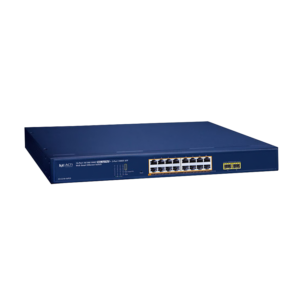 ACTi PPSW-3101 16-Port Gigabit 802.3at Managed PoE Switch (PoE Budget 240W)