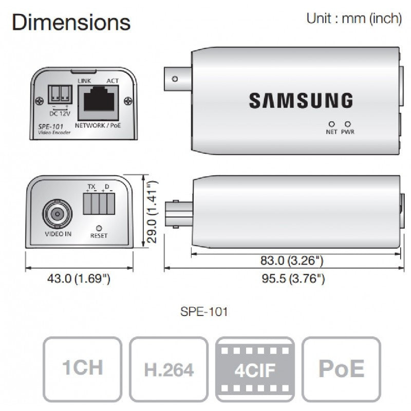 Samsung/Hanwha SPE-101 Dimensions