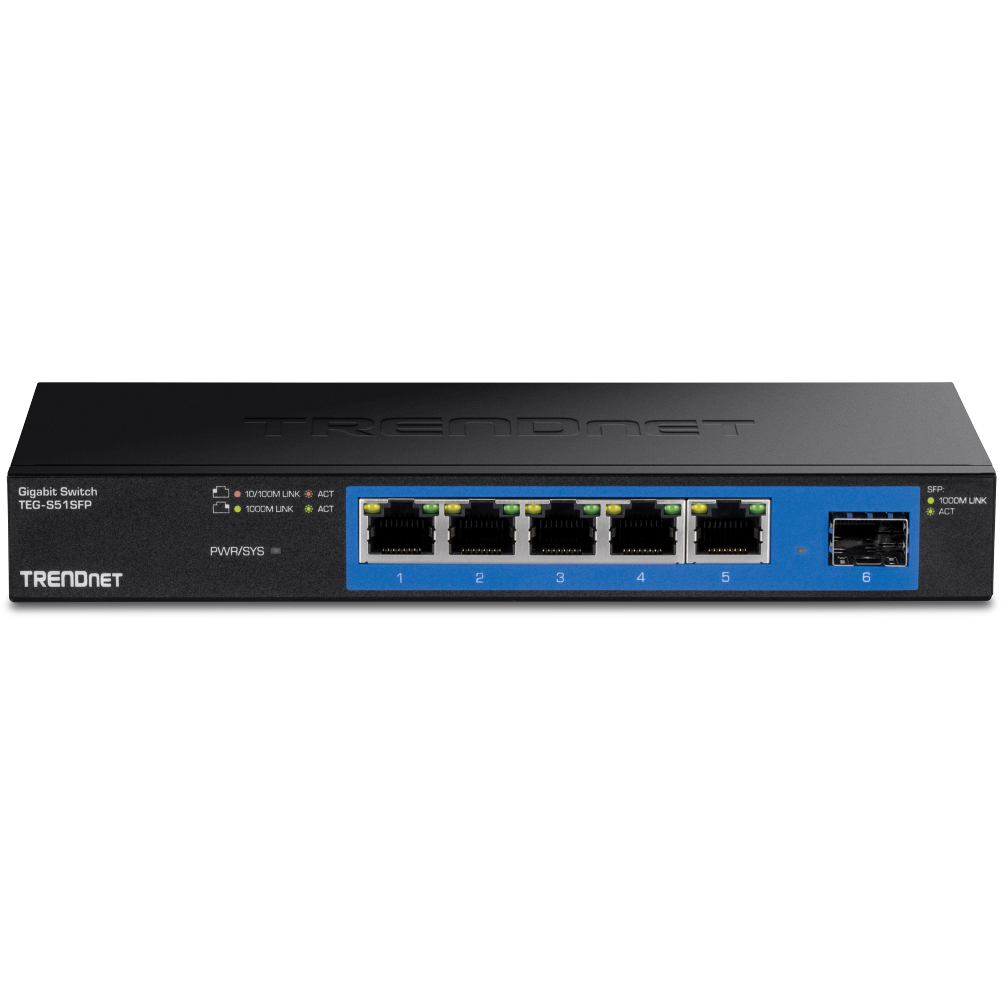 TRENDnet TEG-S51SFP Rear Port 4-Port Gigabit Switch with SFP Slot (Metal)