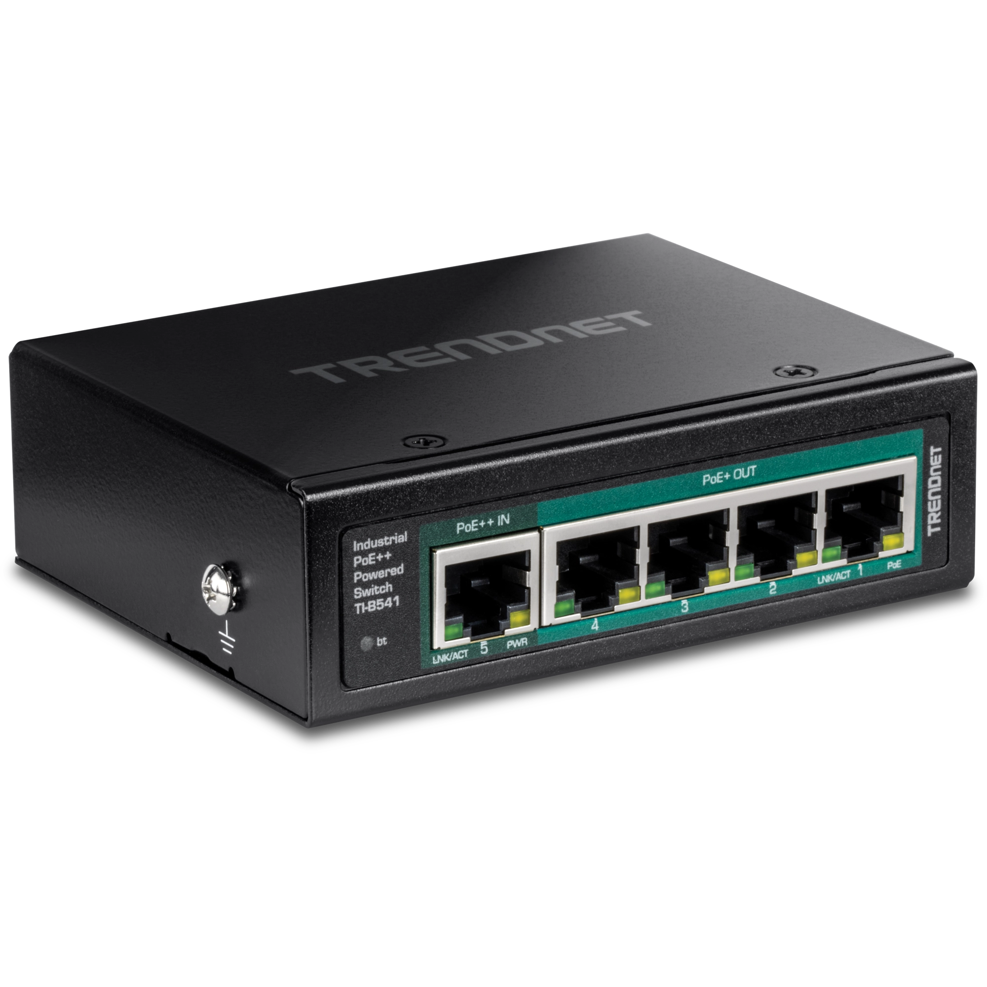 TRENDnet TI-B541 5-Port IndustrialGigabit PoE++ Powered DIN-Rail Switch with PoE Pass-Through