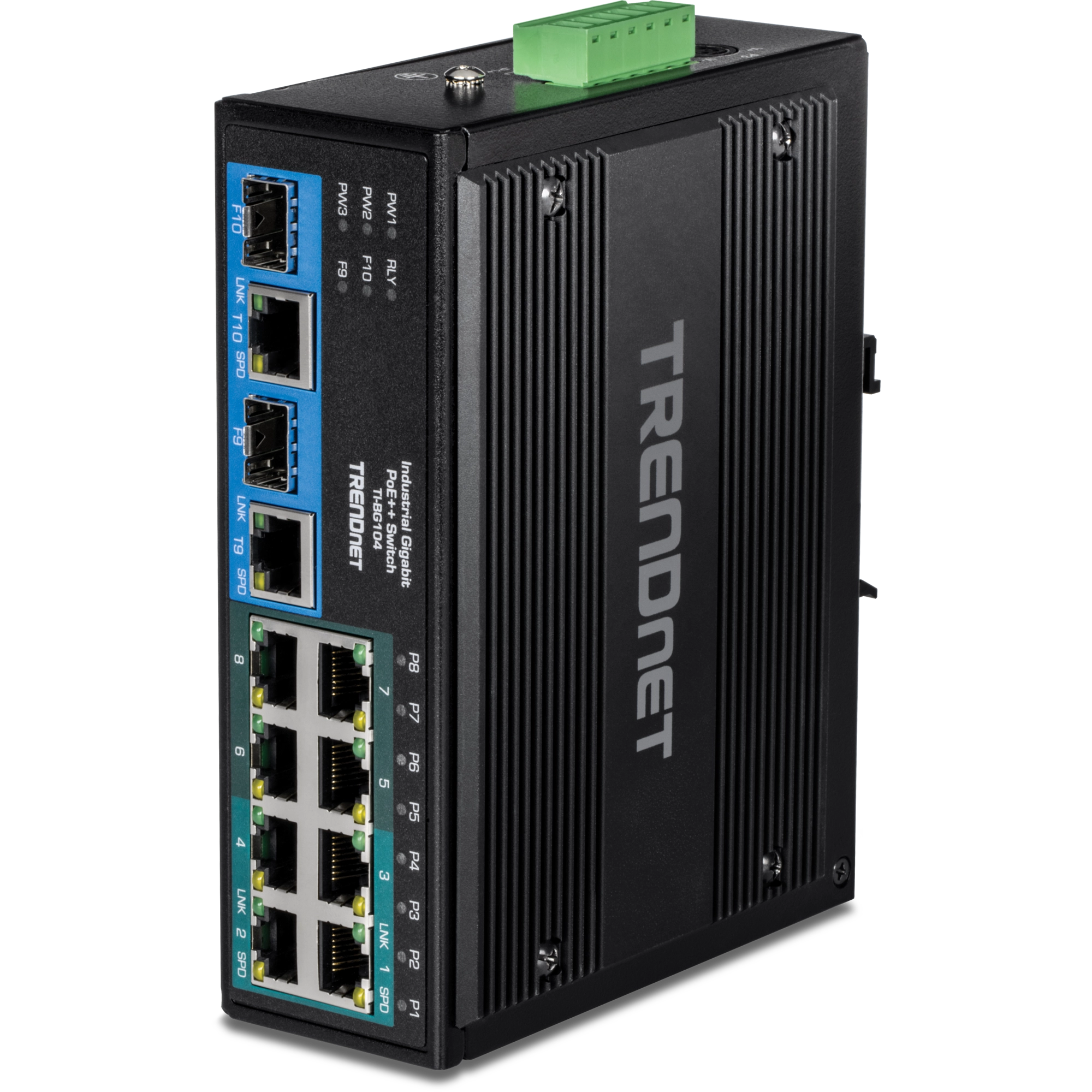 TRENDnet TI-BG104 10-Port Industrial Gigabit PoE++ DIN-Rail Switch