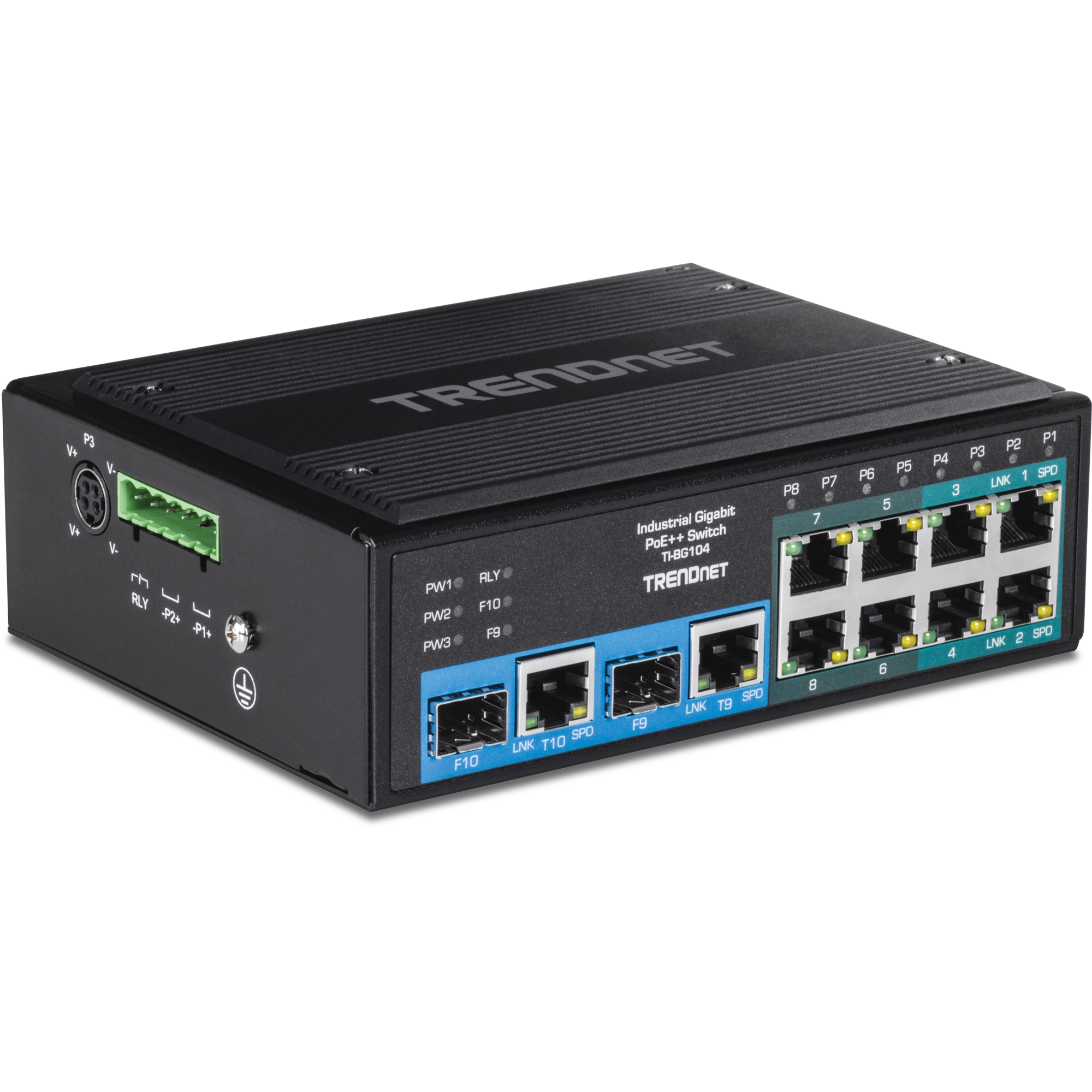 TRENDnet TI-BG104 10-Port Industrial Gigabit PoE++ DIN-Rail Switch