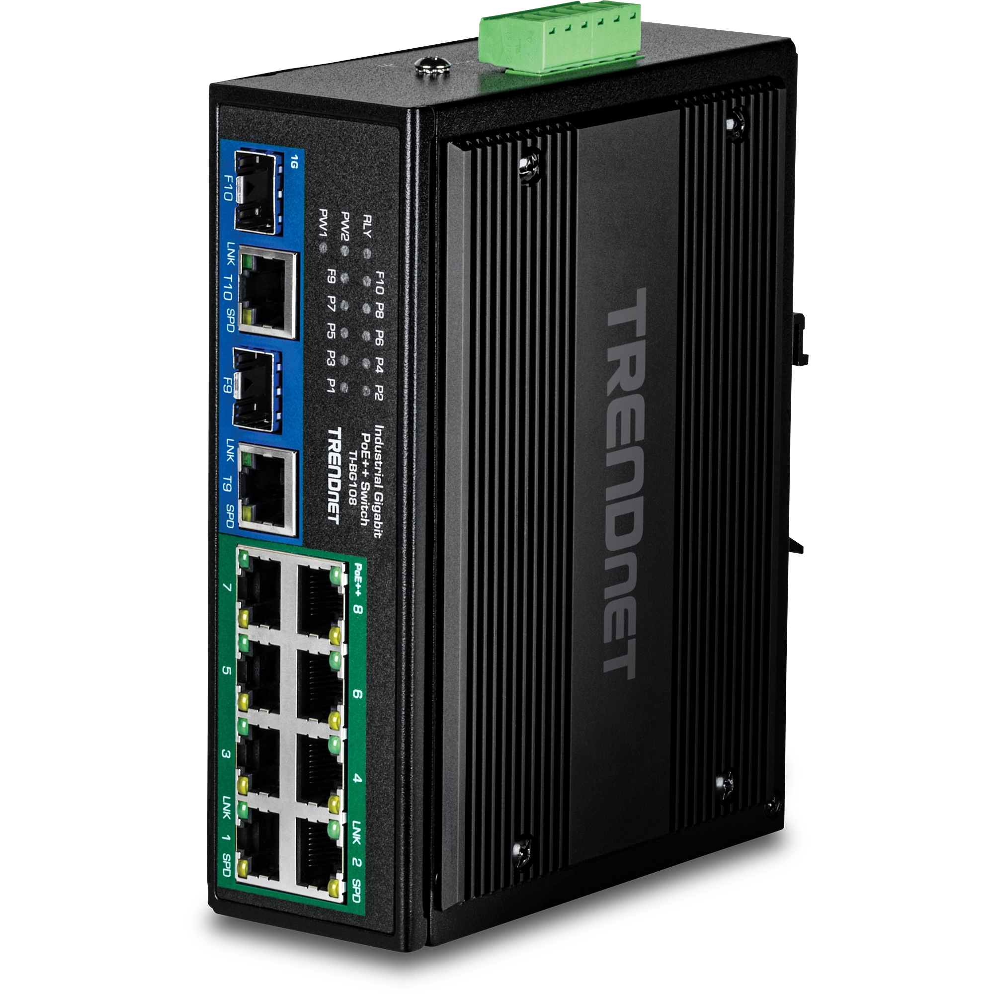 TRENDnet TI-BG108 10-Port Industrial Gigabit 400W PoE++ DIN-Rail Switch