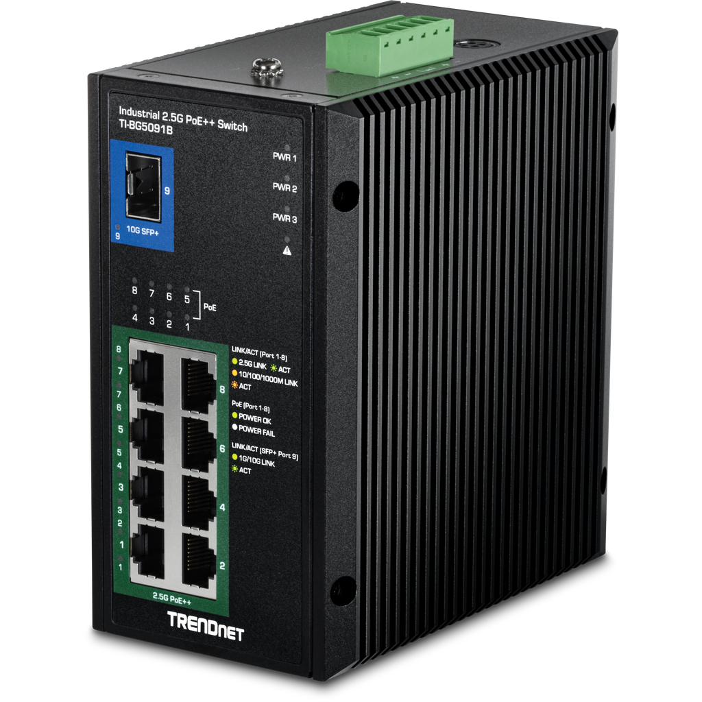 TRENDnet 6-Port Industrial 2.5G PoE DIN-Rail Switch With 10G Ports,TI- BG50611,Multi-Gigabit,4 X 2.G PoE Ports, 1 X 10G RJ-45 Port,1 X 10G SFP Port,Lifetime Protection, Black