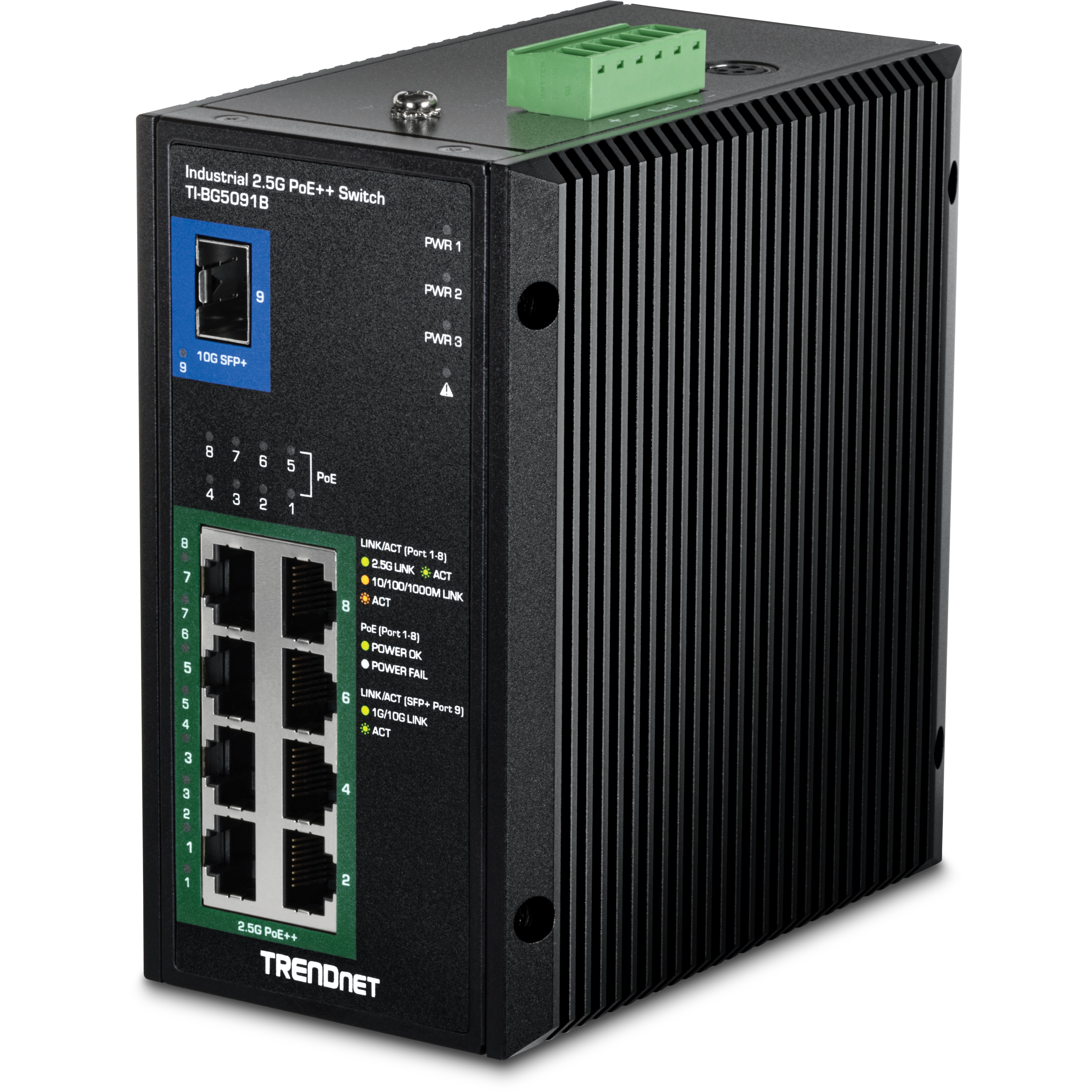 TRENDnet TI-BG5091B 9-Port Industrial 2.5G DIN-Rail PoE++ Switch with 10G SFP+ Port( 24 - 57V )