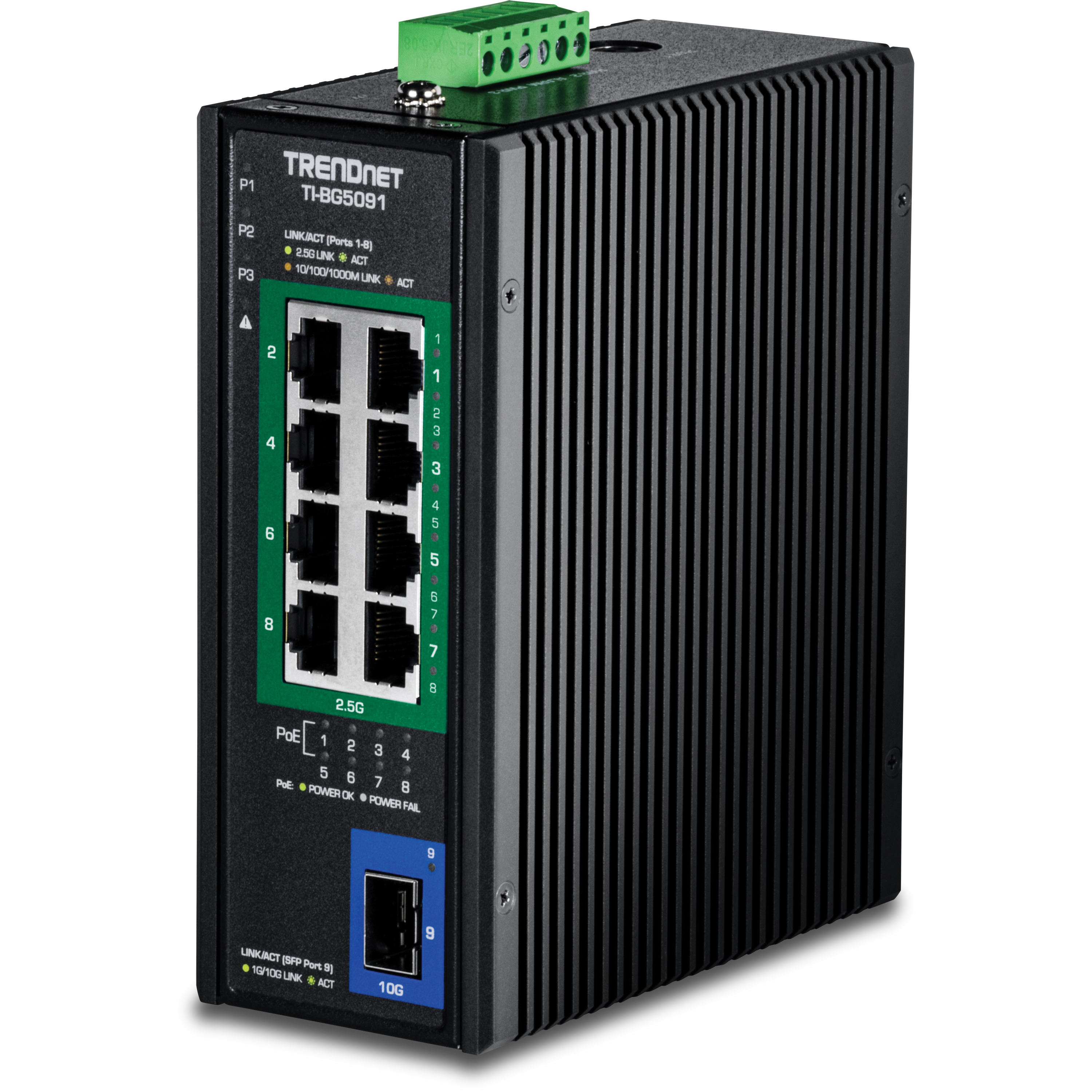 TRENDnet TI-BG5091 9-Port Industrial 2.5G DIN-Rail PoE++ Switch with 10G SFP+ Port