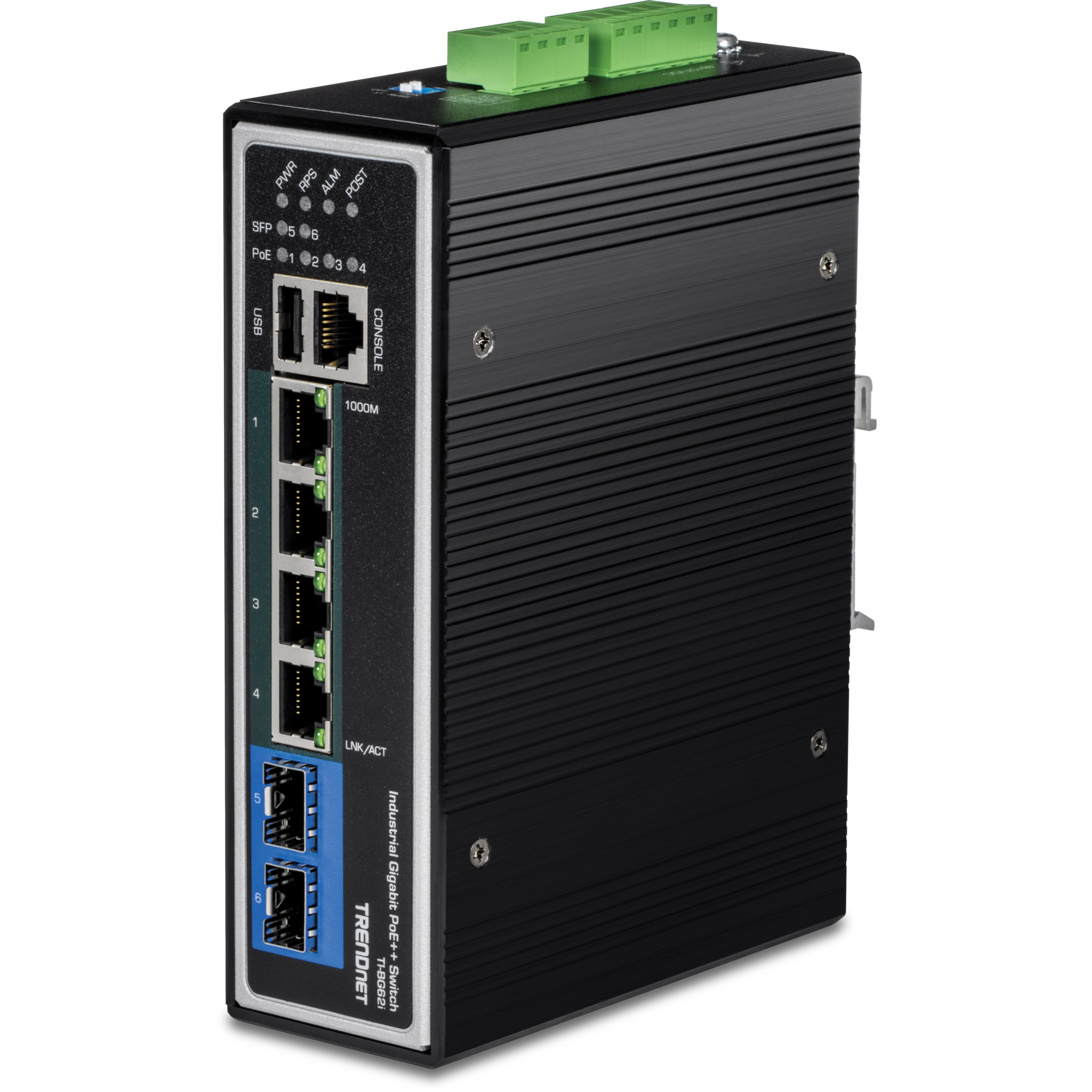TRENDnet TI-BG62i 6-Port Industrial Gigabit L2+ Managed PoE++ DIN-Rail Switch