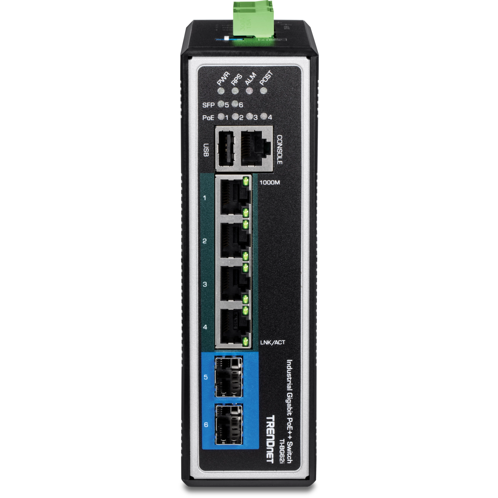 TRENDnet TI-BG62i 6-Port Industrial Gigabit L2+ Managed PoE++ DIN-Rail Switch